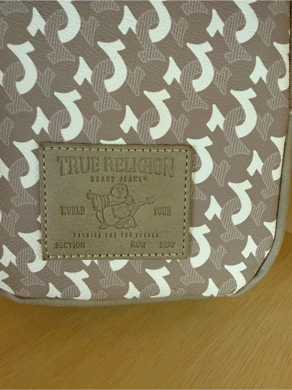 True Religion Monogram Sling Bag Crossbody Chest Pack Beige Taupe